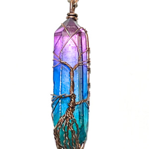 Holistic Energy Healing Crystal. Brass Wire Reiki Blessed Spiritual Necklace