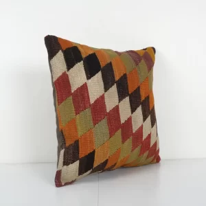 Turkish Geometric Kilim Pillow Cover, Tribal Kilim