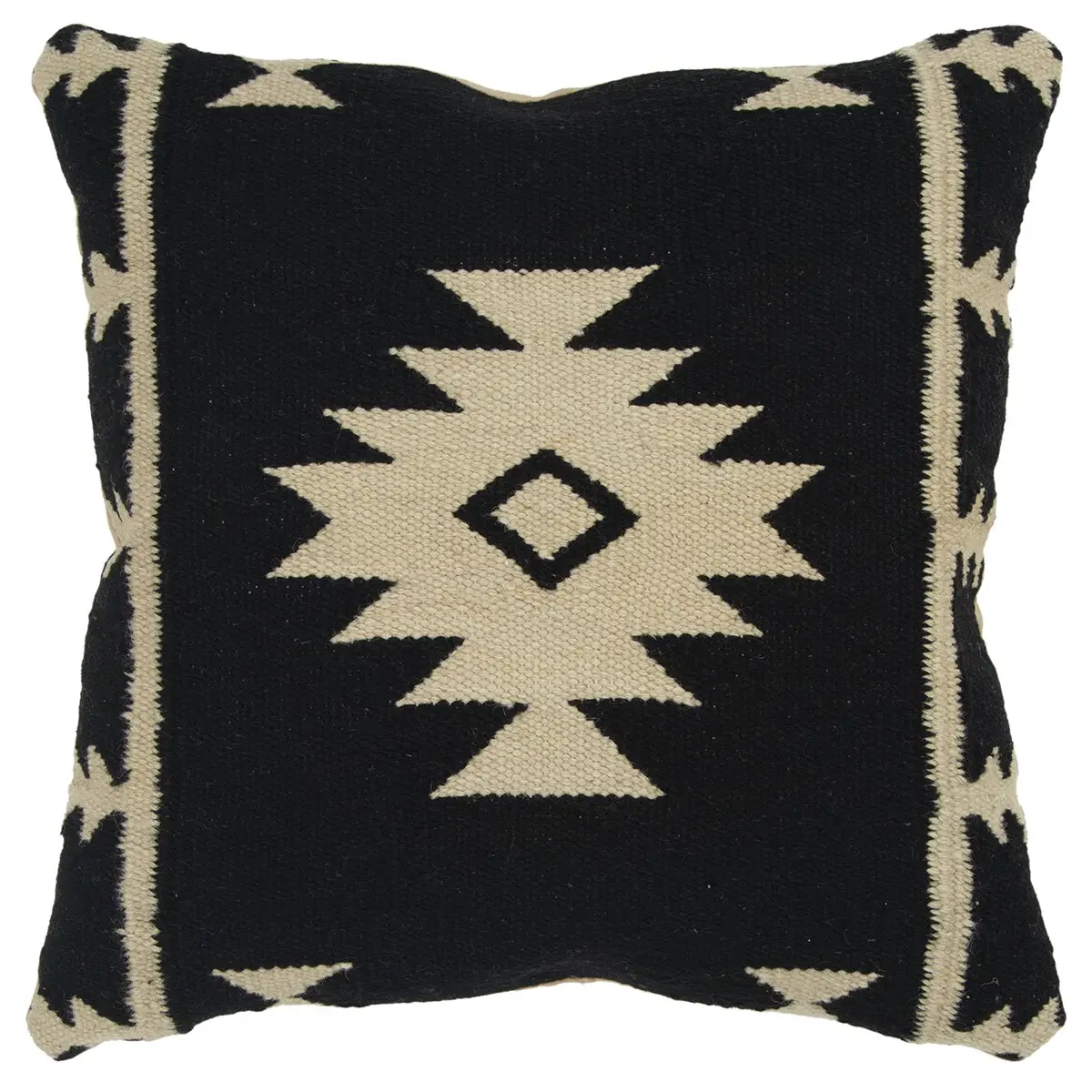 Tribal Woven Down Filled Throw Pillow - Black/Beige